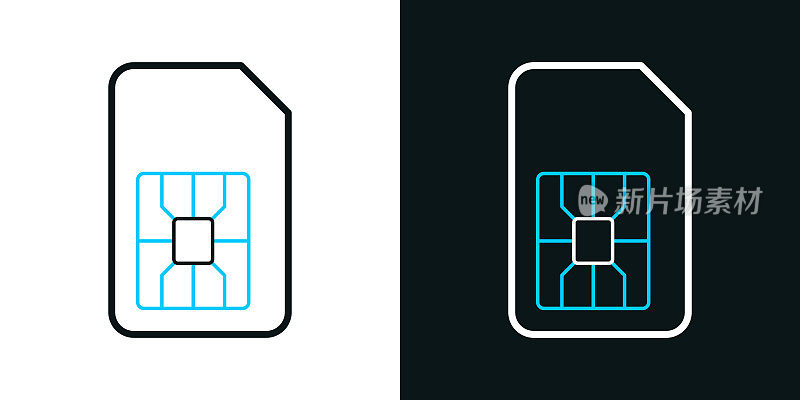 SIM卡。黑色或白色背景上的双色线条图标-可编辑笔触