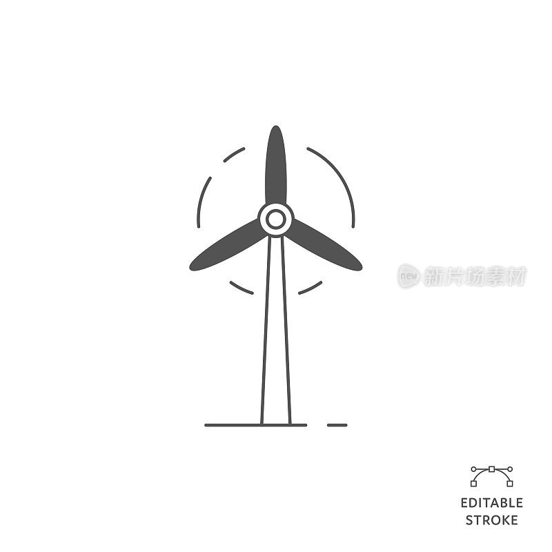 风力涡轮机平线图标与可编辑的行程。Icon适用于网页设计、移动应用、UI、UX和GUI设计。