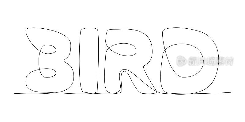 一行连续的鸟字。细线插图矢量概念。轮廓画创意。