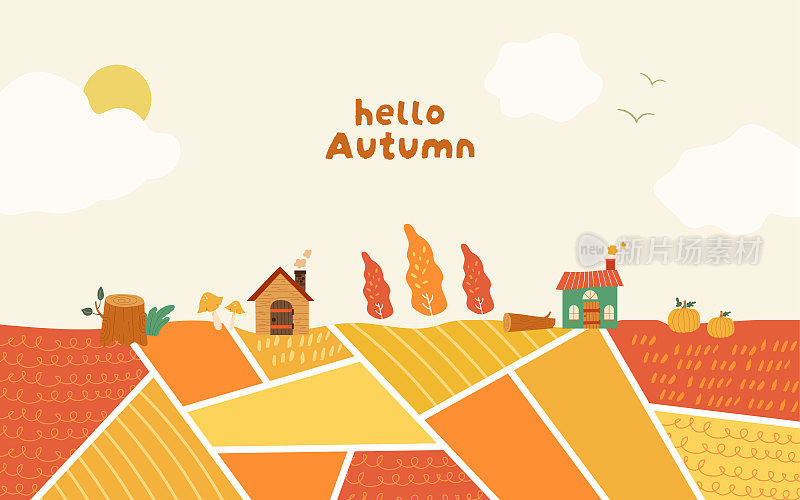 小镇的种植园里有秋天的色彩