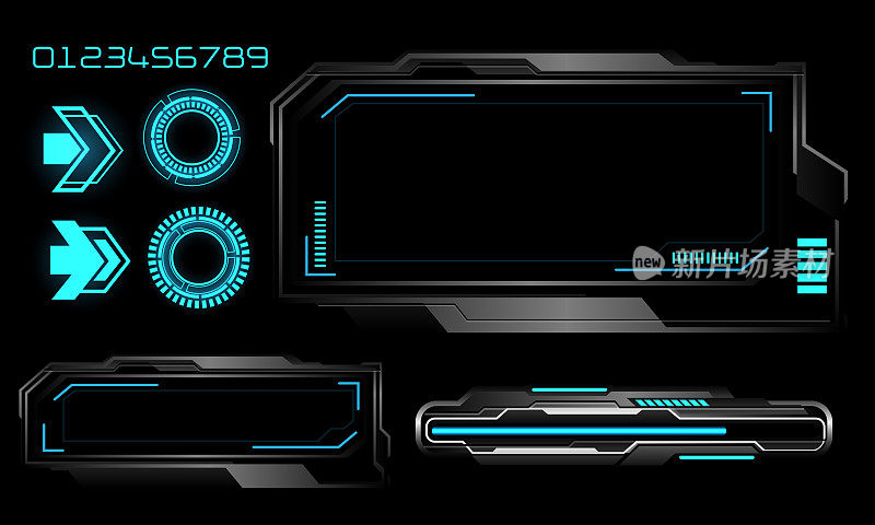 矢量未来科技网络HUD仪表盘监控蓝色霓虹灯电源状态灰色设计超现代元素