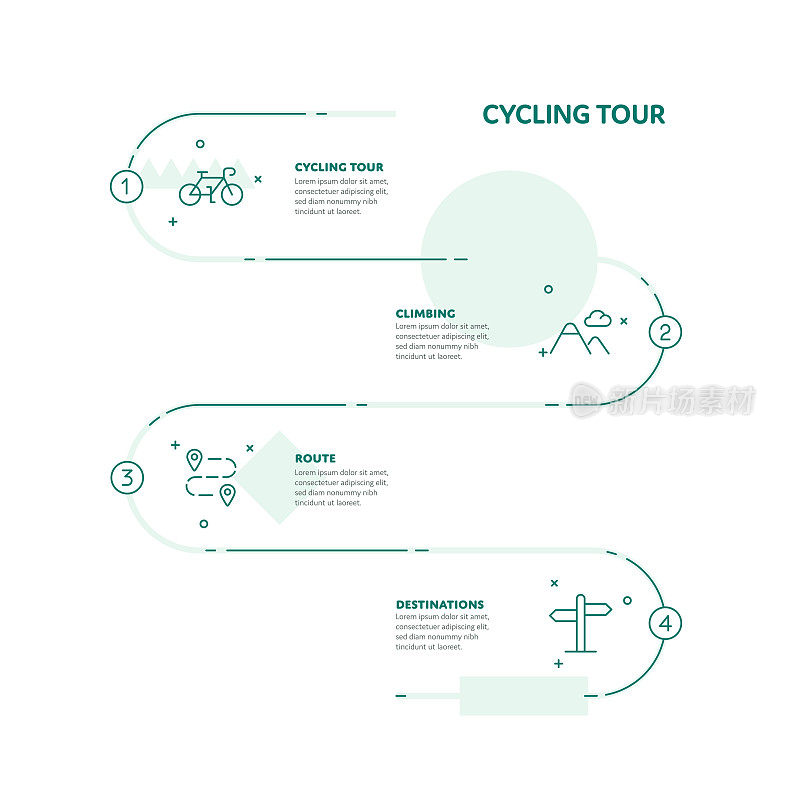 自行车之旅概念信息图表设计与可编辑的笔画线图标
