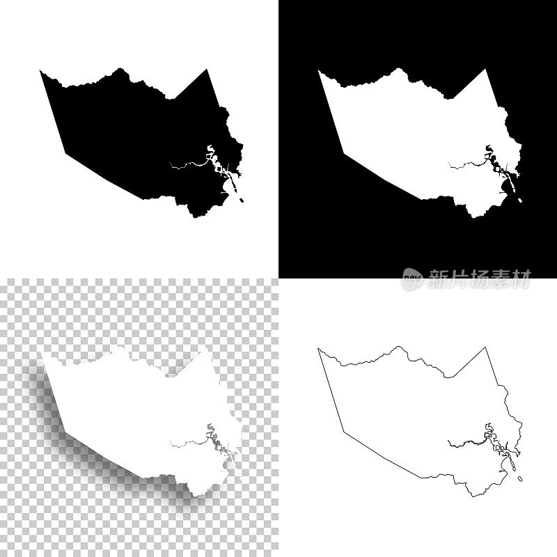 哈里斯县，德克萨斯州。设计地图。空白，白色和黑色背景