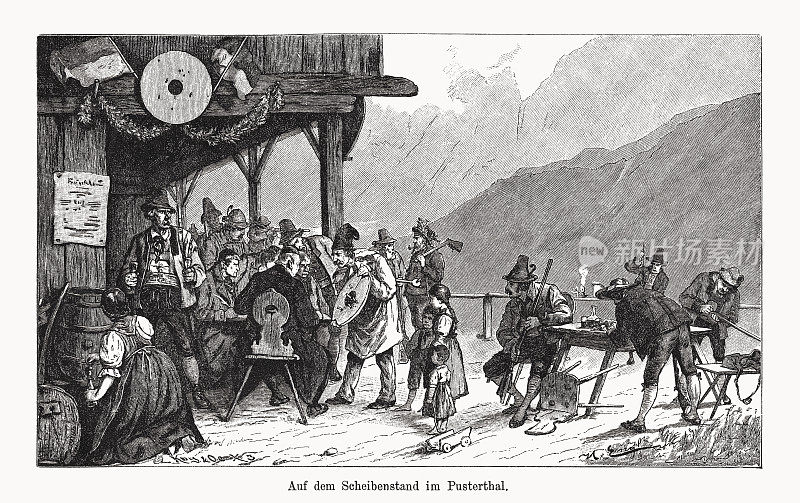 普斯特塔尔的靶架(南蒂罗尔)，木版画，1894年出版