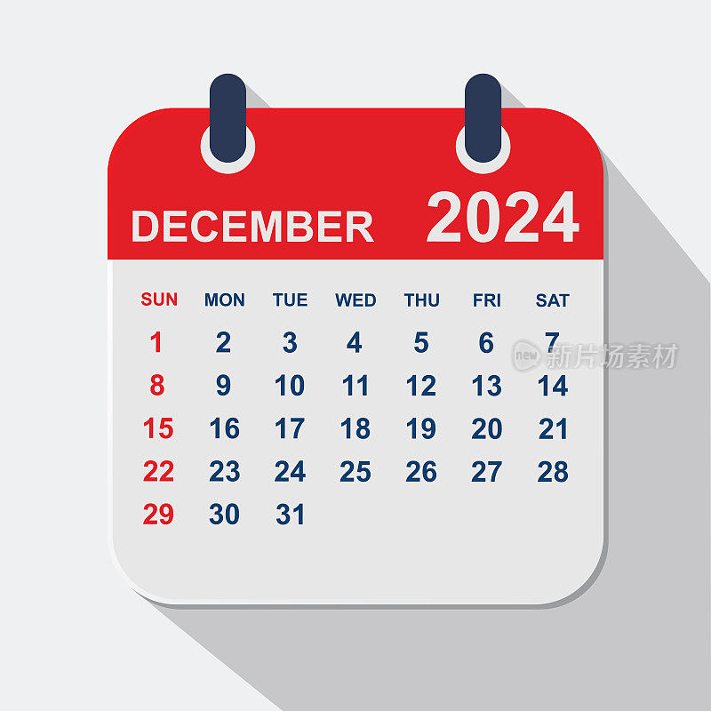 2024年12月历法。日历规划设计模板。一周从周日开始。业务矢量图