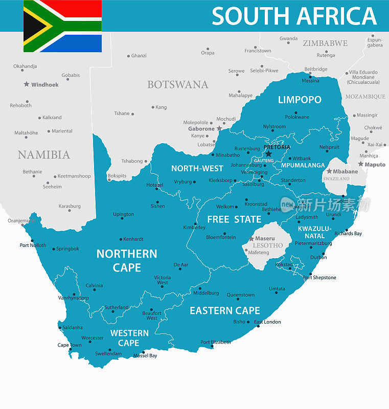 南非地图-矢量插图