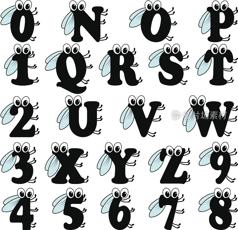 有趣的昆虫字母从N到Z和数字