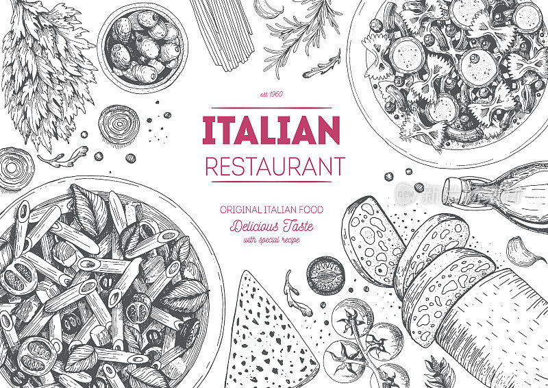意大利美食俯视图框架。