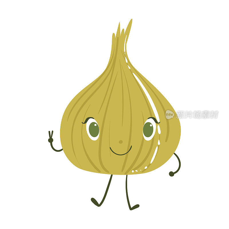 洋葱可爱动漫人性化微笑卡通蔬菜食品人物表情矢量插图