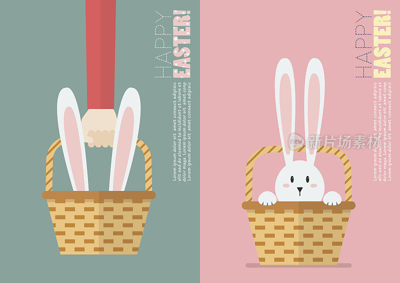 复活节兔子在篮子明信片
