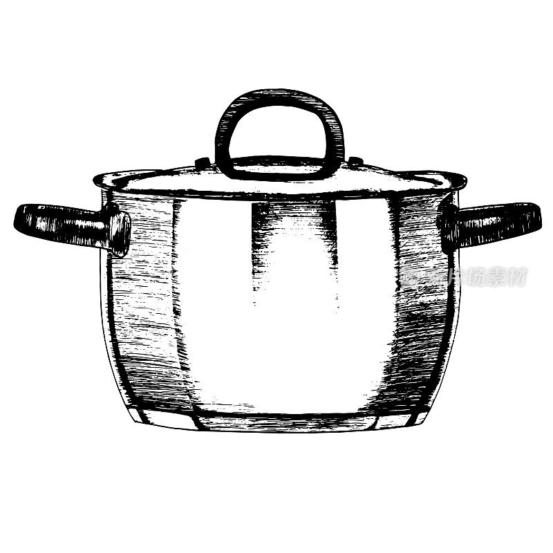 手绘金属锅或砂锅插图