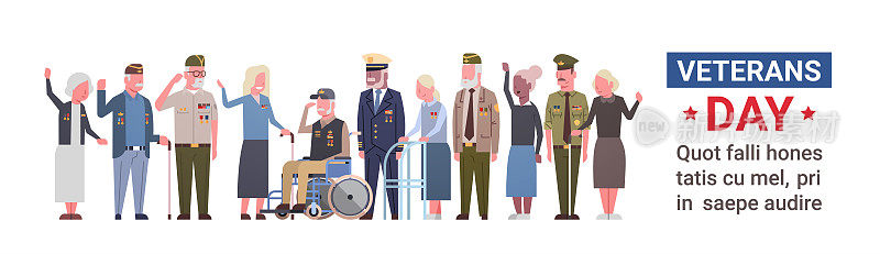 退伍军人节庆祝美国国家节日旗帜与退休军人