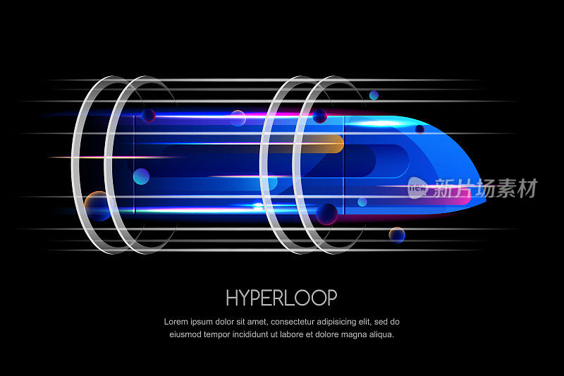 高速未来列车，超级高铁，矢量动态插图。未来快速运输新潮的设计理念