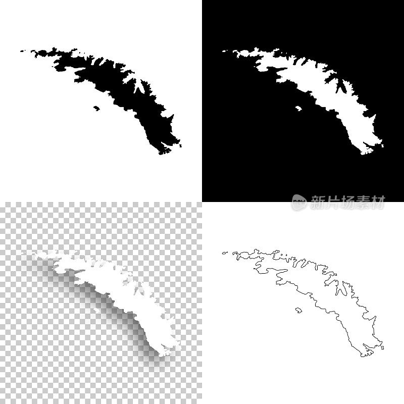 南乔治亚和南桑威奇群岛地图设计-空白，白色和黑色背景