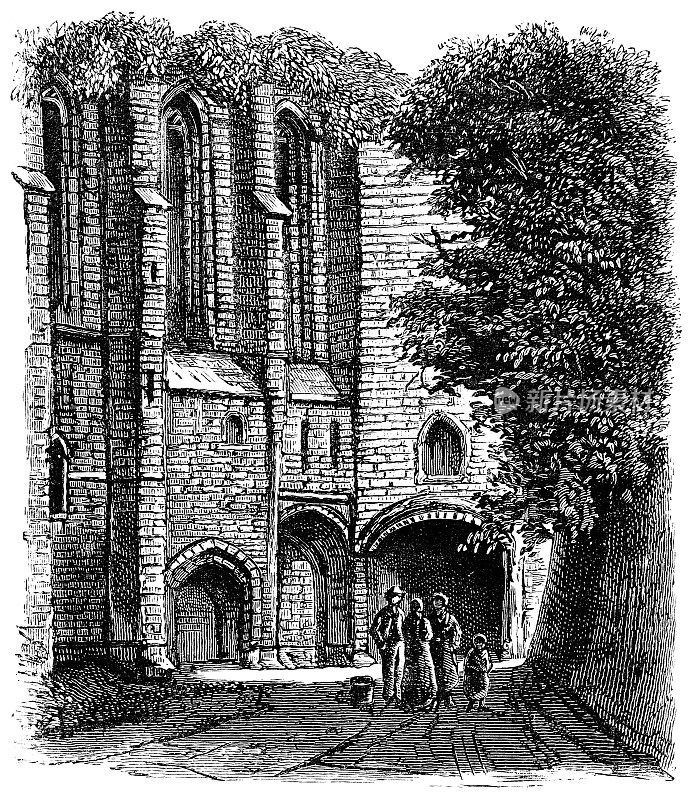 邓弗姆林修道院的人们，苏格兰，19世纪