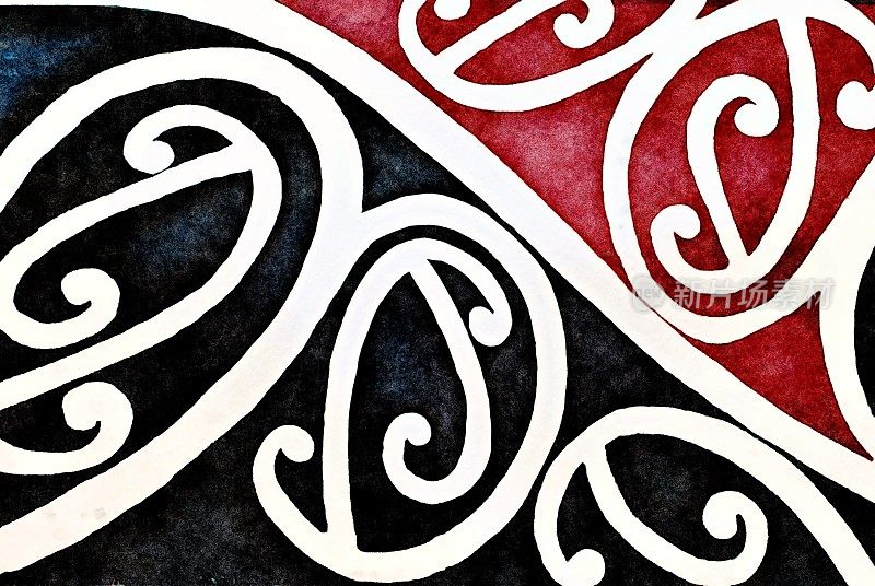 典型毛利人科怀怀图案的水彩插图