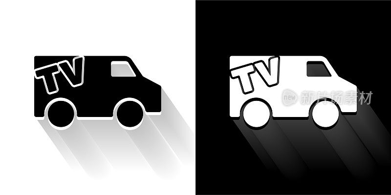 电视车黑白图标与长影子