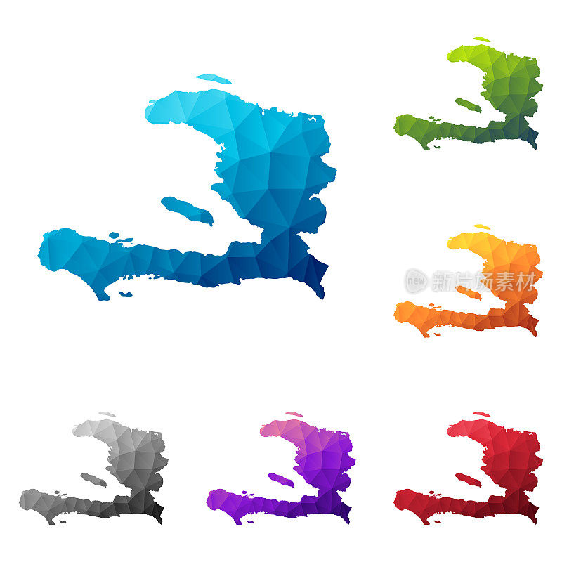 海地地图在低多边形风格-彩色多边形几何设计