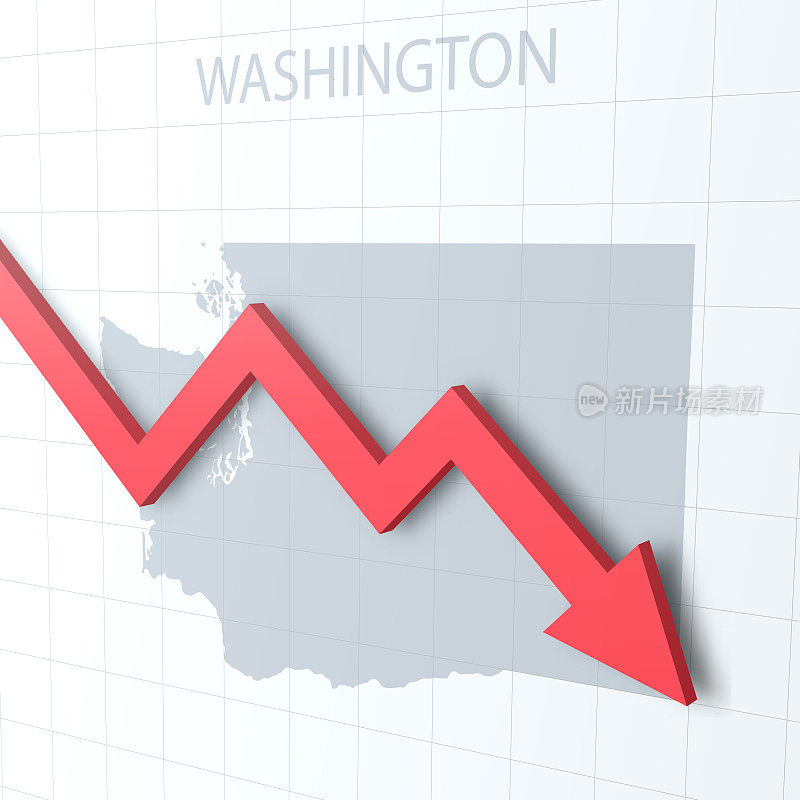 落下的红色箭头，背景是华盛顿地图
