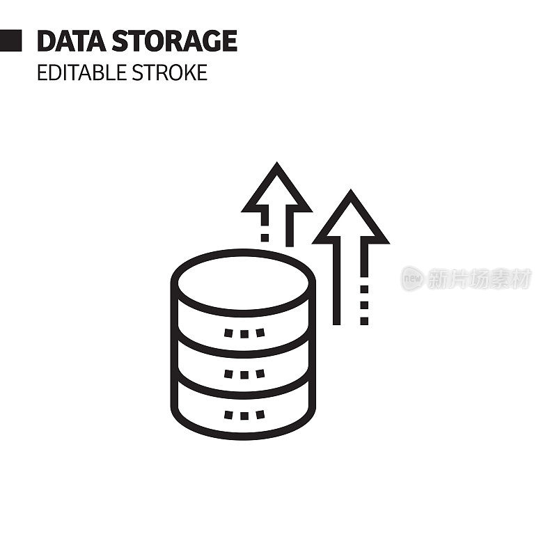 数据存储线图标，轮廓向量符号插图。完美像素，可编辑的描边。