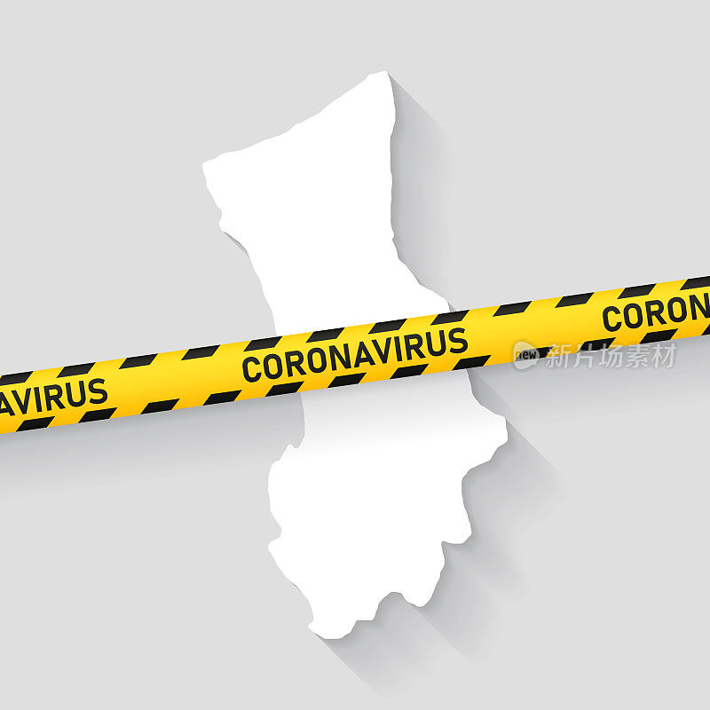 赫姆地图与冠状病毒警告胶带。Covid-19爆发