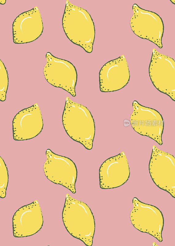 新鲜的夏季多汁柠檬无缝图案在粉红色的背景