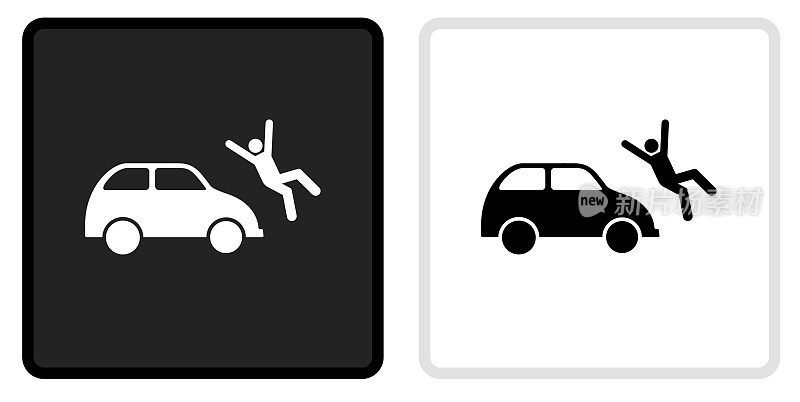 汽车撞击人图标上的黑色按钮与白色翻车