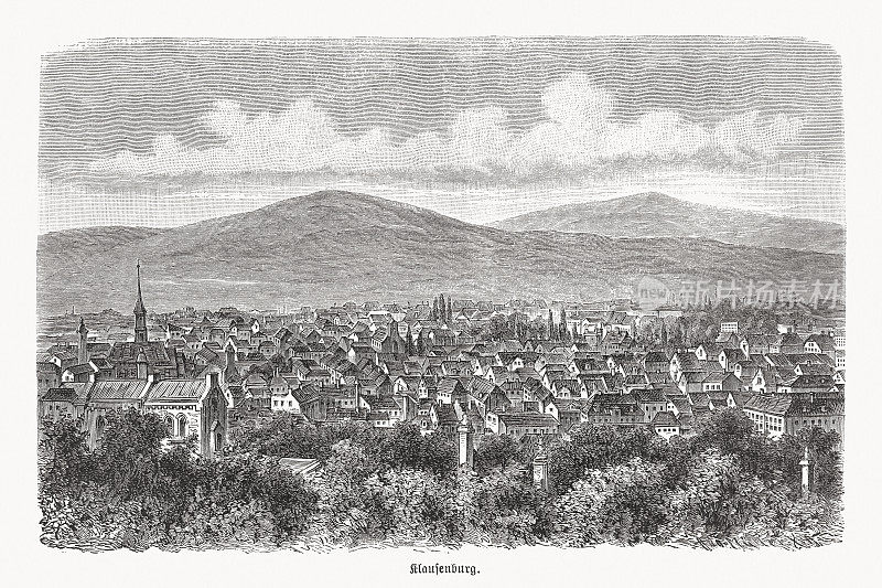 克卢日-纳波卡(克劳森堡)，特兰西瓦尼亚，罗马尼亚，木刻，1893年出版
