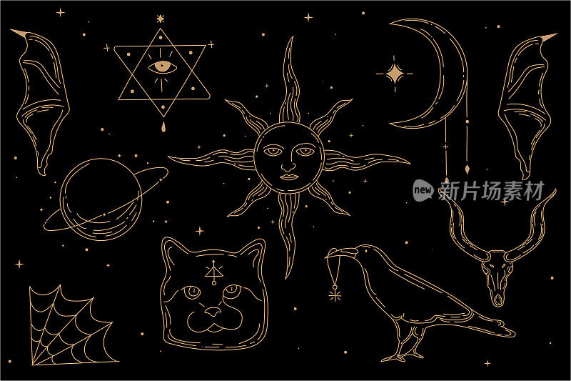 神秘主义。一套深奥的符号。太阳，乌鸦，猫，骷髅