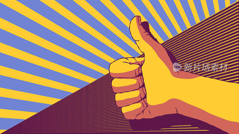 手绘横幅插图-竖起大拇指。