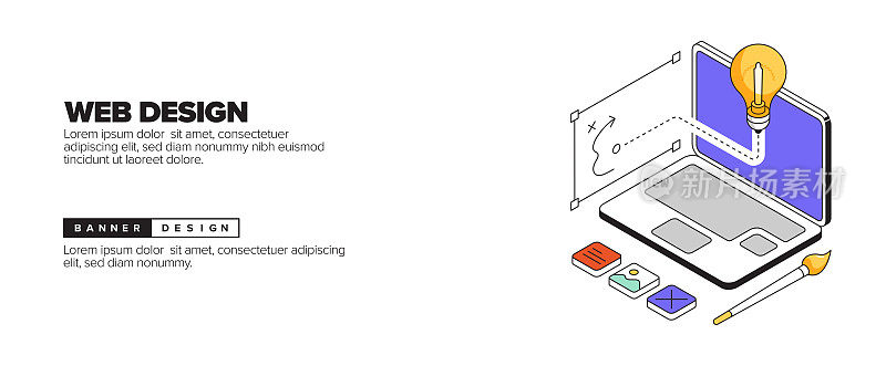 网页设计概念等角网页横幅，海报，封面和横幅的三维设计