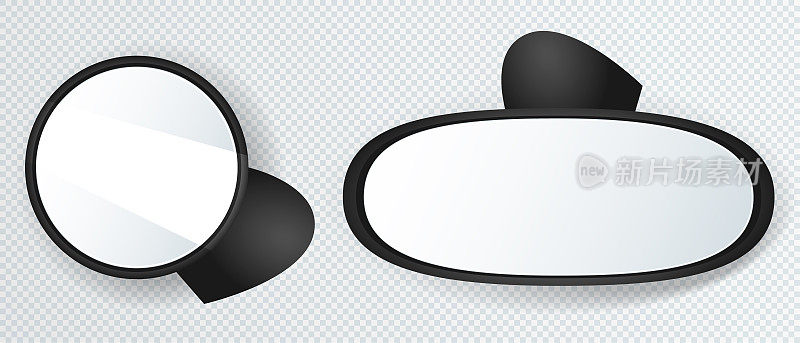 侧视镜和后视镜隔离透明背景。汽车镜子部分现实的3d模型。矢量图