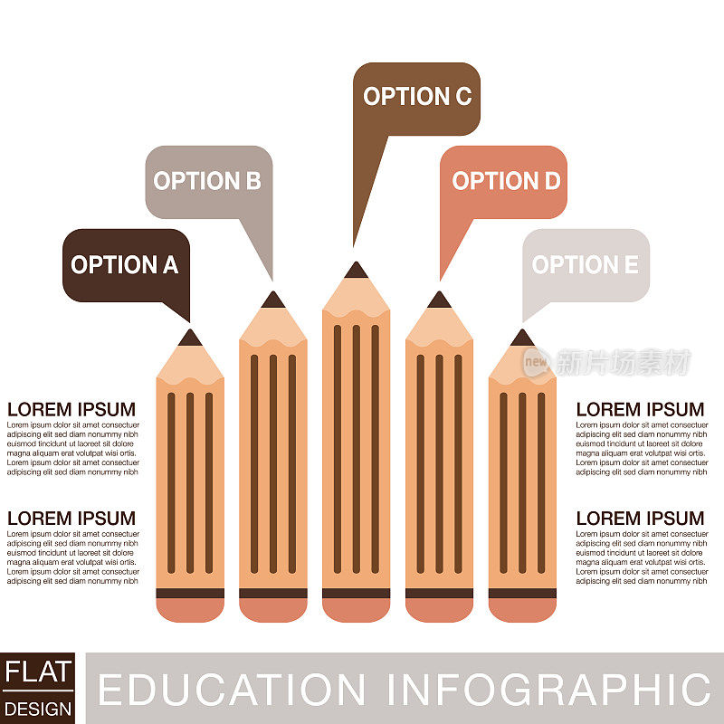 铅笔选项带有文本和图标的教育信息图表