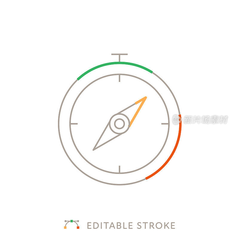 指南针多色线图标与可编辑的Stroke