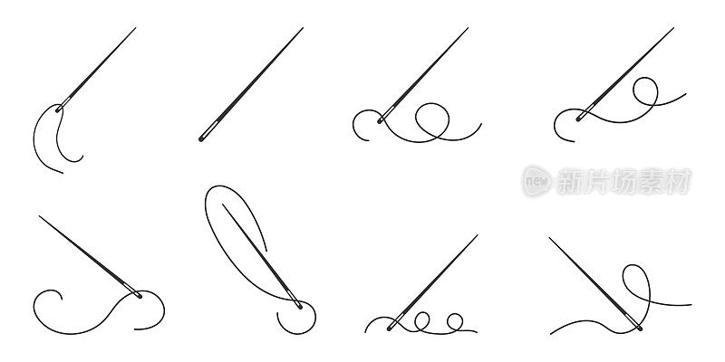 线形的针。矢量插图刺绣和剪裁符号。