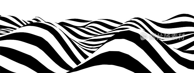 黑白抽象波浪。光学错觉。扭曲的矢量图。