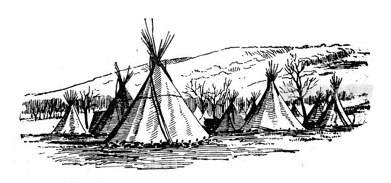古董插图美国，俄克拉荷马州的地标和公司:科曼奇营地