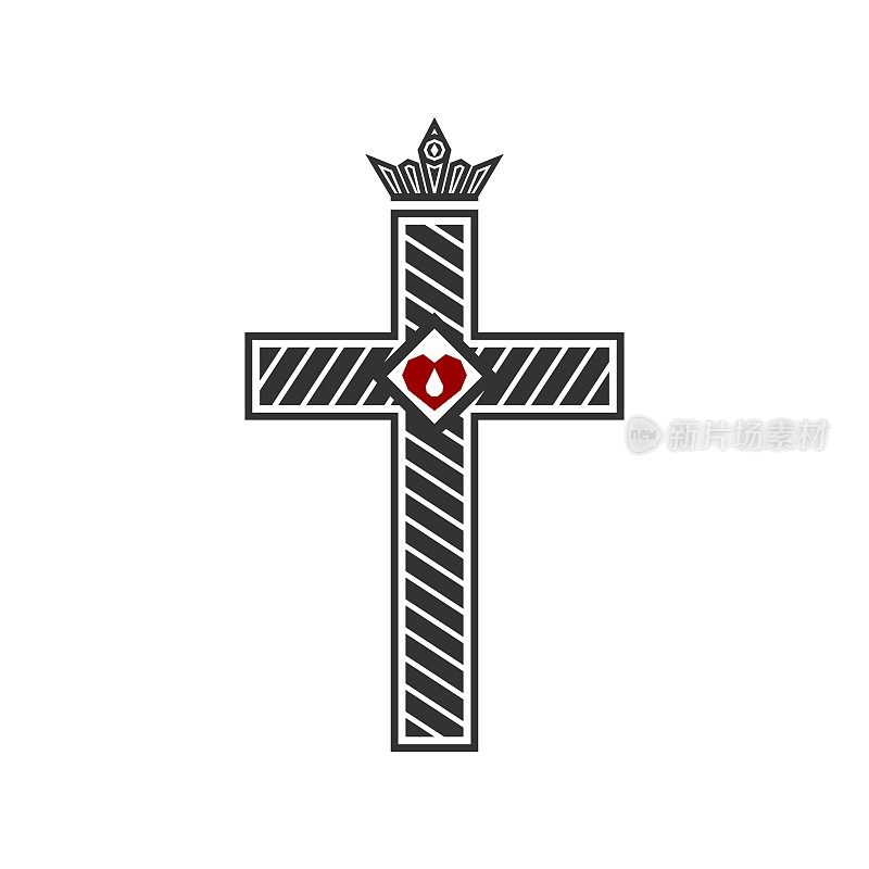 基督教的插图。耶稣的十字架，里面有一颗心