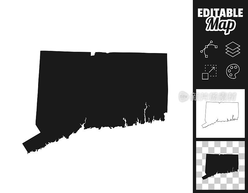 康涅狄格州地图设计。轻松地编辑