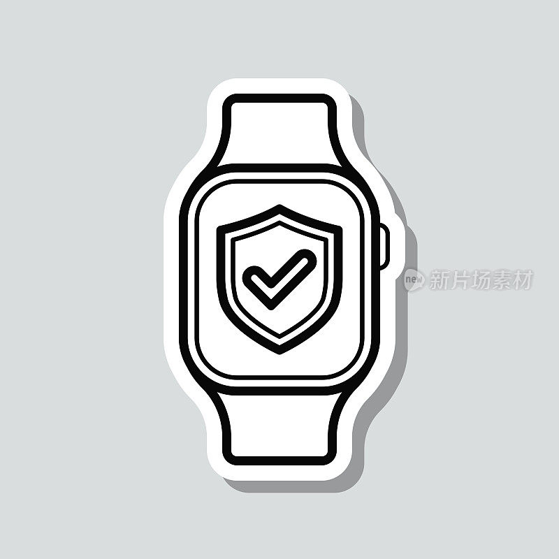 安全smartwatch。图标贴纸在灰色背景