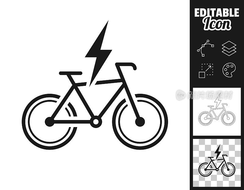 电动自行车负责。图标设计。轻松地编辑