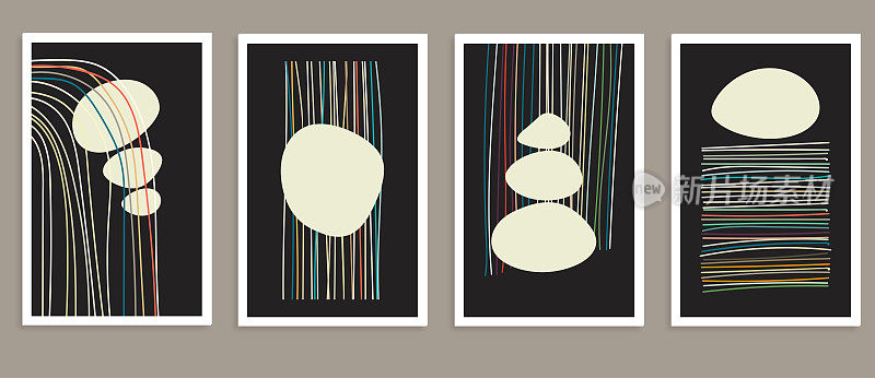 矢量线条艺术与几何石风格壁纸海报纹理新潮现代旗帜模板，设计元素，抽象背景