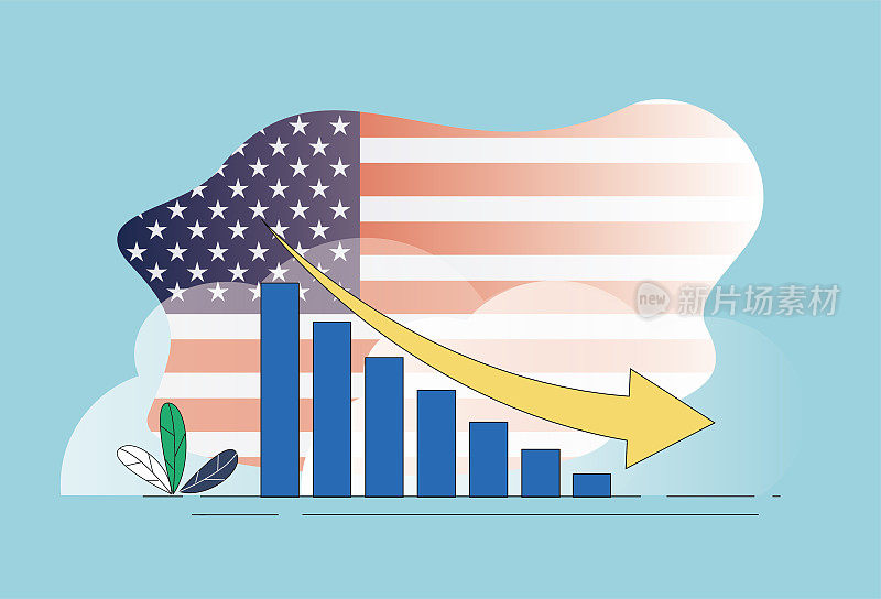 美国股市下跌,美国国旗。