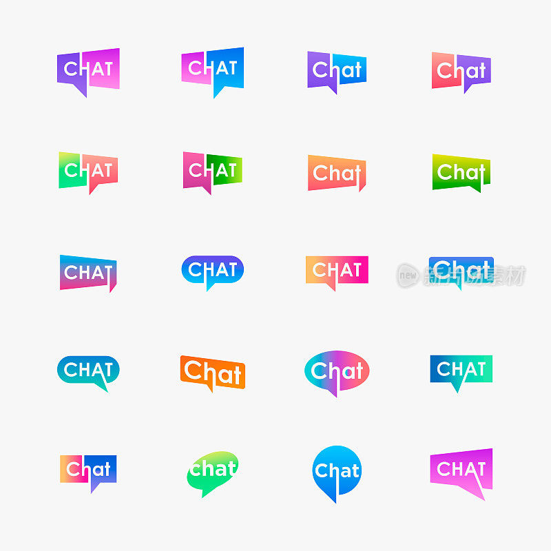 一套聊天字母与气泡标志。说话，说话，logo模板。聊天矢量logo设计模板。
