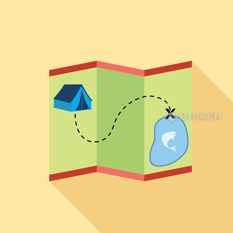 地图-可爱简单的平面彩色钓鱼图标