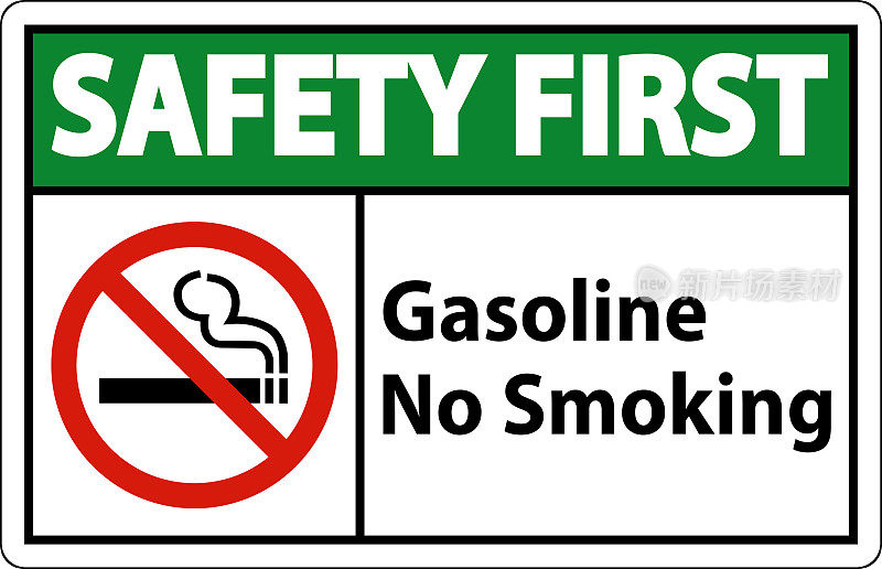 白色背景汽油禁止吸烟标志，安全第一