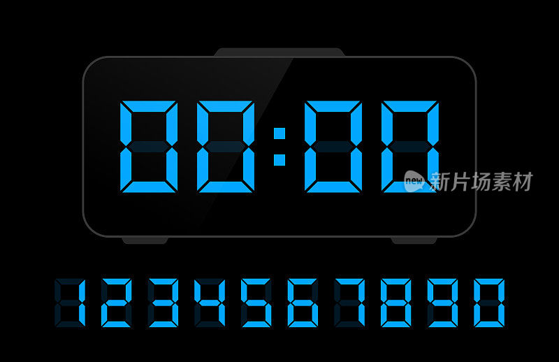 数字电子图形集。数字数字手表，闹钟，倒计时和计时器。矢量插画平面设计