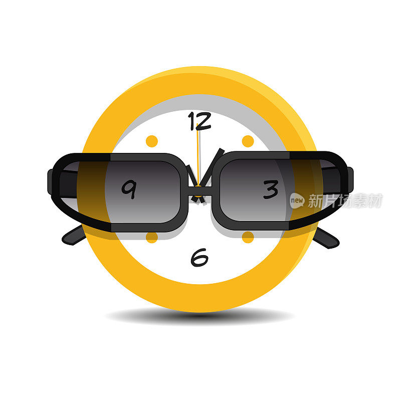 扁平风格的商业规划概念。拟人化的手表与眼镜在一个孤立的白色背景。