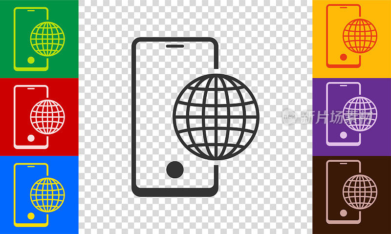 一套智能手机图标与地球，通讯。