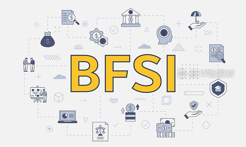 Bfsi银行金融服务和保险概念与图标设置与大文字或中心